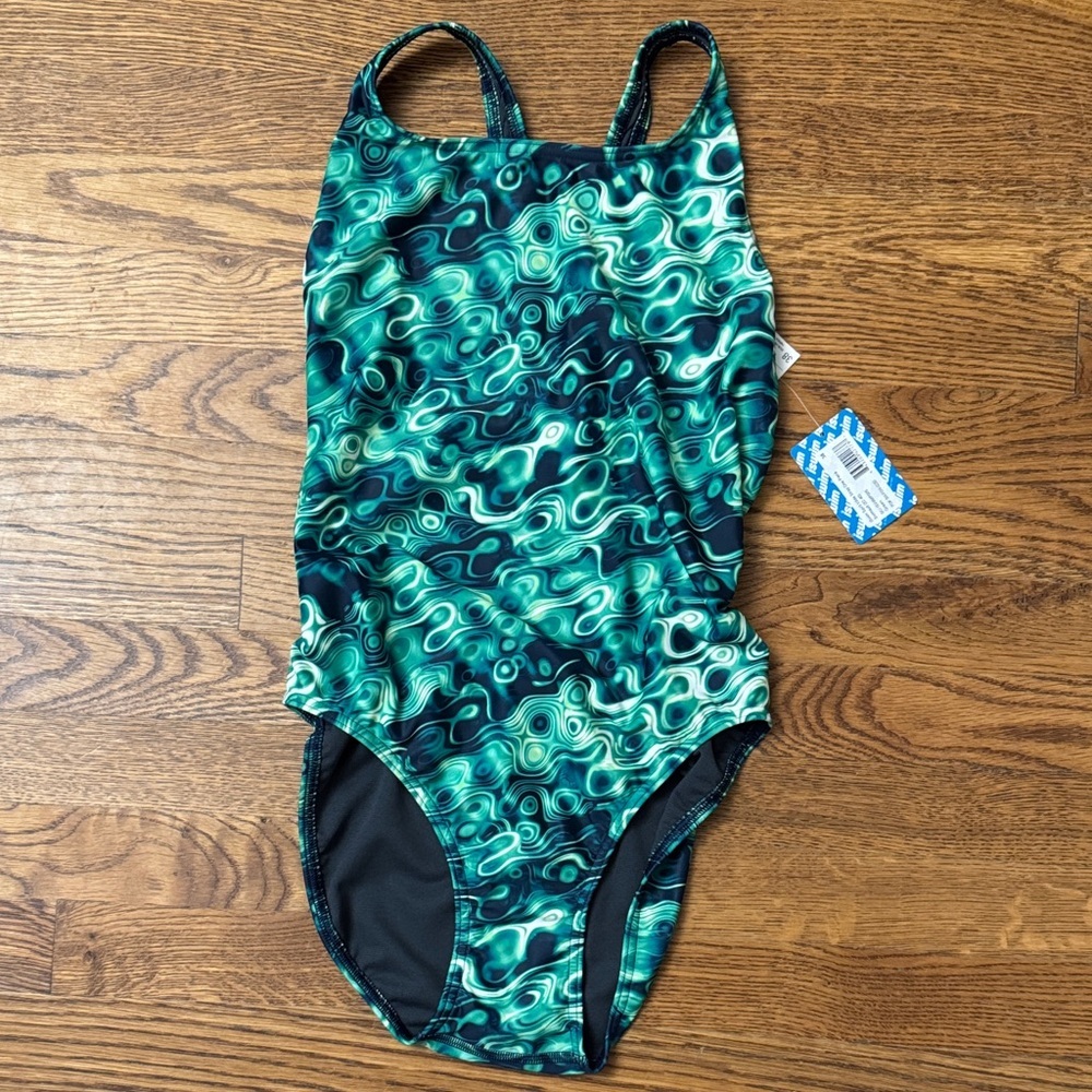 NWT iSwim Spirit Wide Strap Swirl One Piece Swimsuit size 38